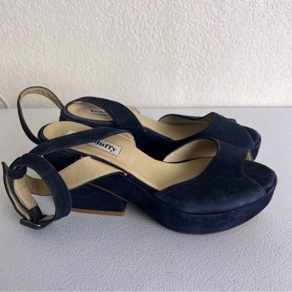 Ted & Muffy suede heels ankle strap blue size 37 - Picture 1 of 9